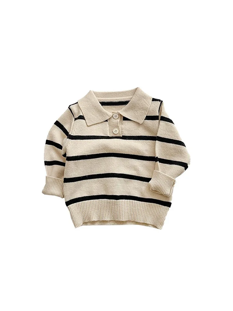 Autumn New Baby Long Sleeve Knit Sweater Winter Warm Polo Collar Sweater For Boys Girls Fashion Infant Striped knit sweater