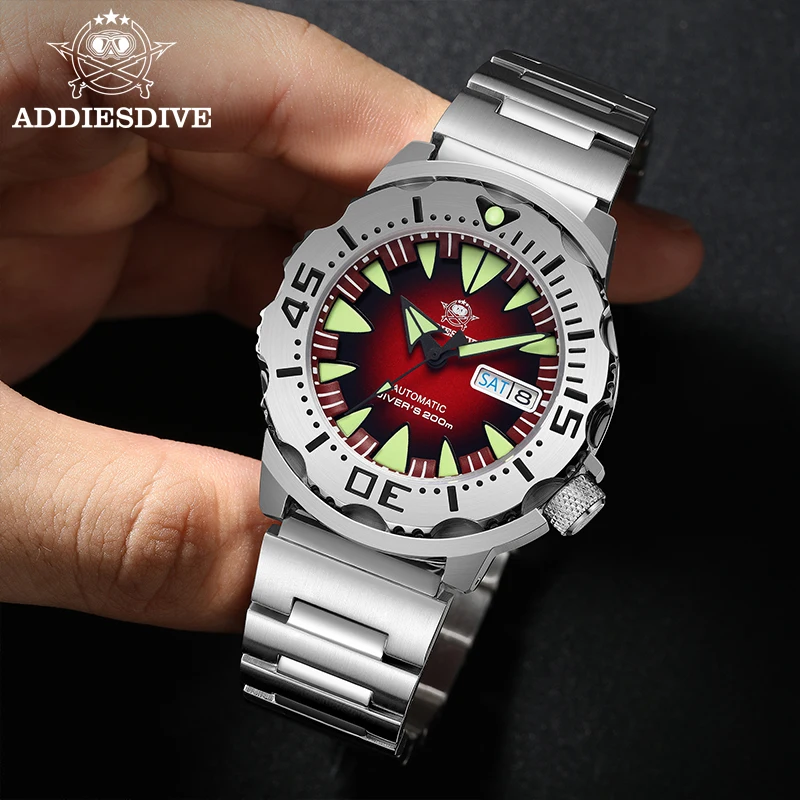 

ADDIESDIVE AD2103 Men's Monster Watch Water resistant Luminous NH36 Dive With Date Window 316L Steel Automatic Mechanical Watch