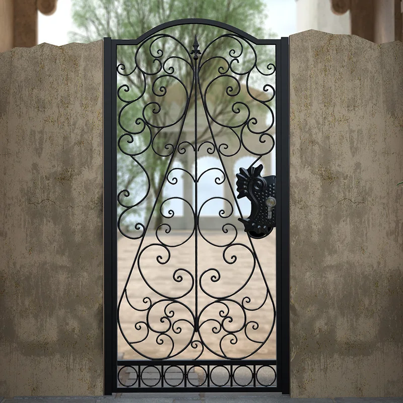 European Mediterranean Factory Customize Size Color Durable heavy-duty wrought Iron Steel garden entry security Courtyard Gate 3