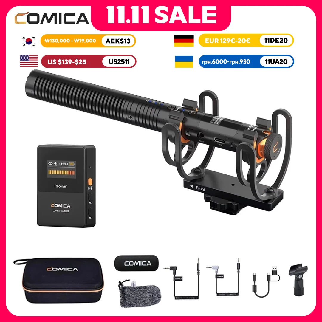 comica VM30ガンマイク ワイヤレスマイ Amazon.com : COMICA VM30 Wireless Shotgun Microphone for Camera