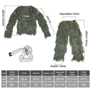 5pcs/set Camouflage Ghillie Suit Yowie Tactical Clothes Camo Suit for Hunting Paintball Ghillie Suit Men Hunting Clothes 2