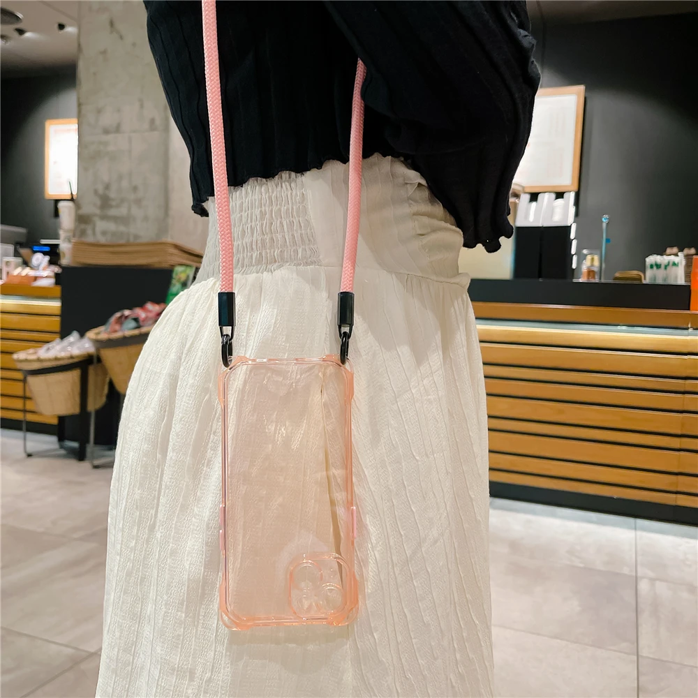 Transparent Soft Silicone Crossbody Lanyard Rope Necklace Phone Case with 7MM Strap