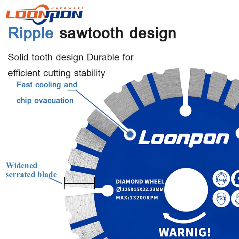 Loonpon 125mm 5inch Diamond Cutting Disc Diamond Blade Disc Saw Blade For Dry Cutting Granite Marble Concrete Brick Block