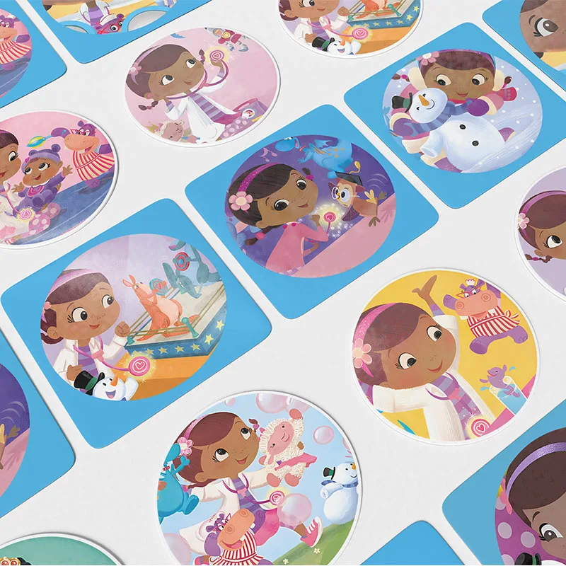 

Disney's Doc McStuffins Round Stickers Waterproof Cartoon Laptop Luggage Skateboard Cup Gifts Bag Wraps Decor Stickers Labels