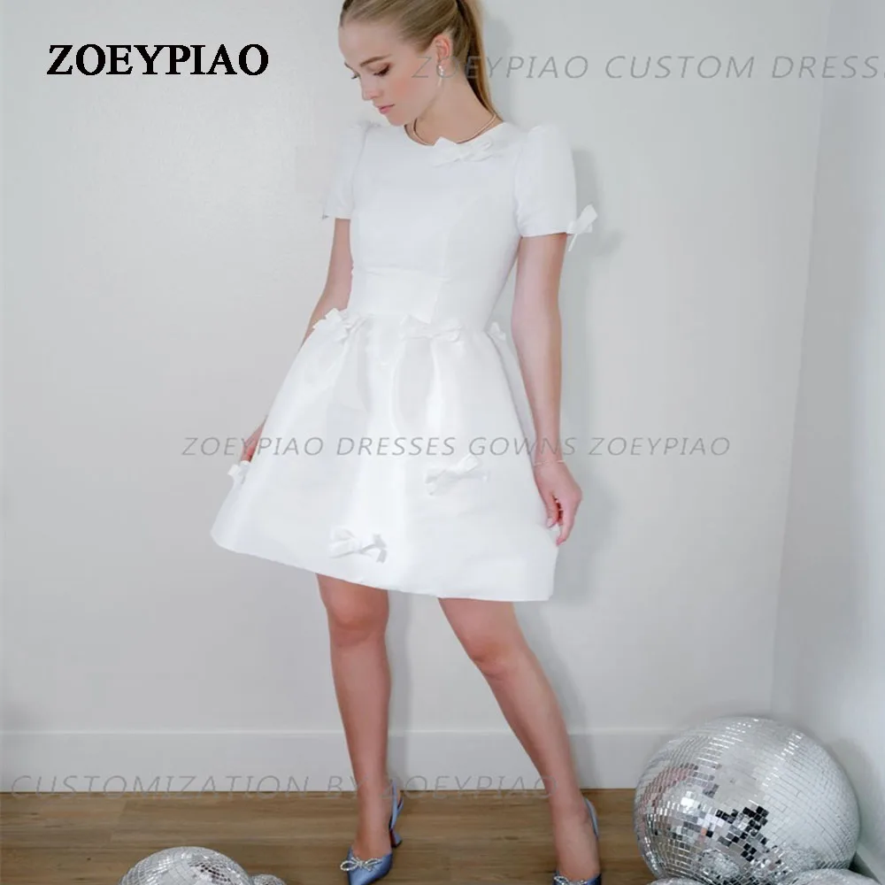 

Bow O Neck A Line Short Cocktail Bridal Wedding Gown For Bride Mini Formal Brides Made Gowns Dress Princess Robe De Mariée