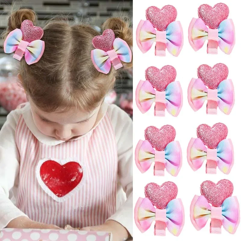 Oaoleer New Valentine Day Love Heart Hairpins For Kids Girl Glitter Sequin Hairclip Hairgrip Barrettes Headwear Hair Accessories 120pc lot glitter sequin butterfly hair bow baby hair clips 2 5 bowknot hairpin kid barrettes child hair accessories headwear