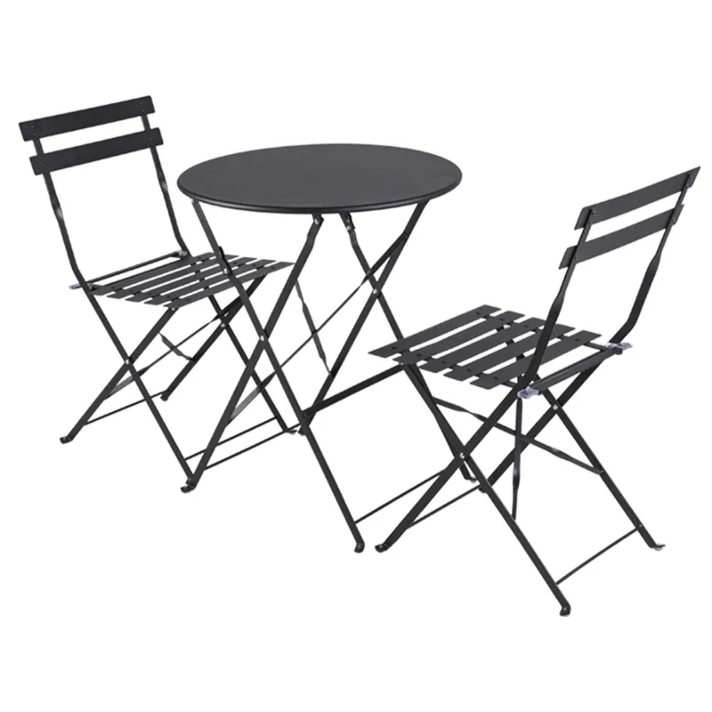 Outdoor Balcony Bistro Set Folding Table and Chairs 3-Piece Iron Coffee Shop Patio Furniture for Milk Tea Store dining chairs