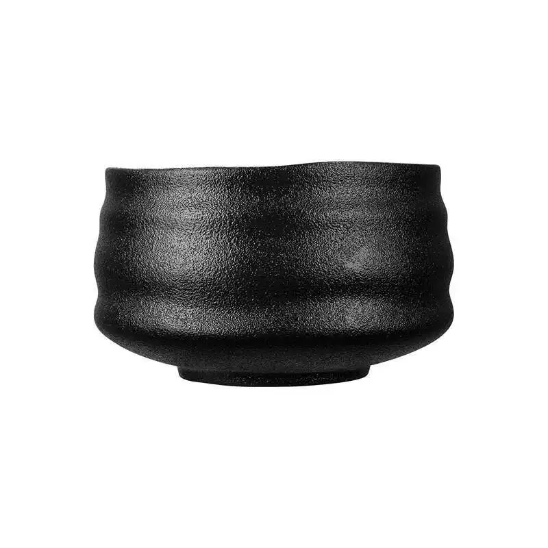 Crude Matte Black Ceramic Chawan Kiln Glazed Handmade Japanese Matcha Bowl Bamboo Whisk Holder Scoop
