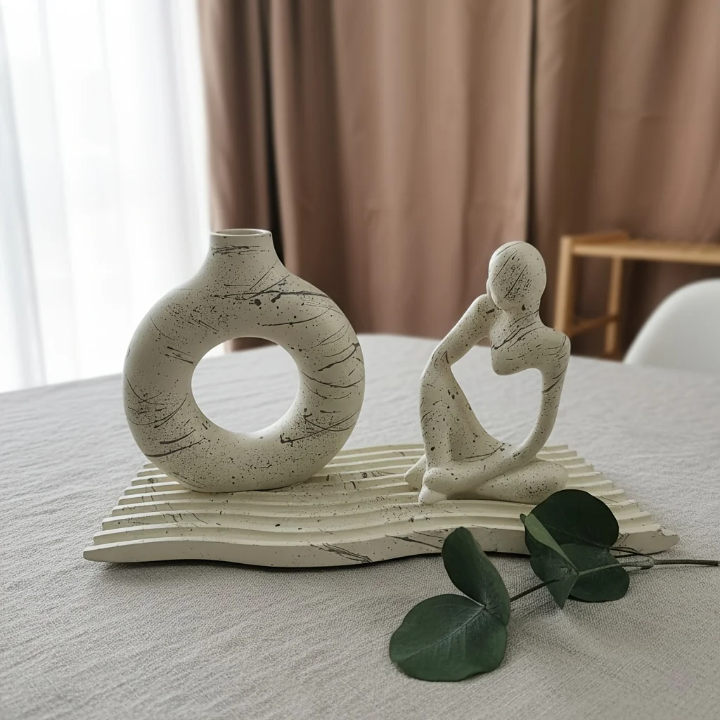 레진 석고, 오른쪽을 향한 그림이 있는 속이 빈 꽃병 웨이브 트레이, DIY 공예, 홈 데코에 적합한 3개의 대형 실리콘 몰드