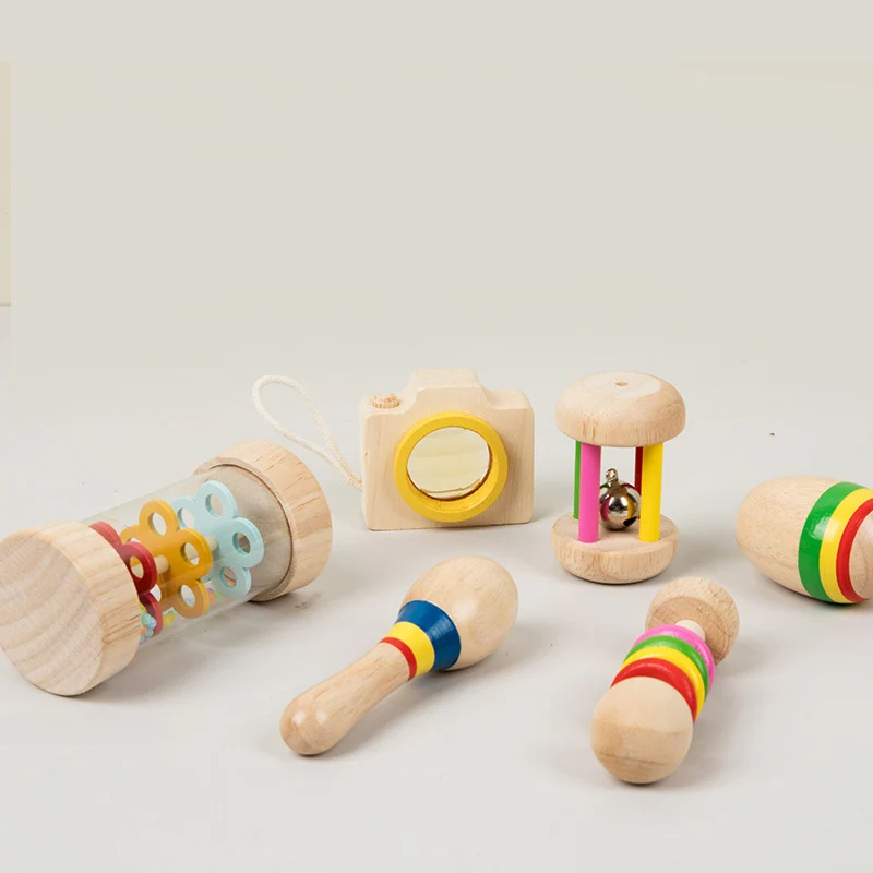6pcs/set Wooden Musical Instruments Toys, Small Rattle, Sand Hammer, Sand Ball, Shake Bell Kaleidoscope, Griping Practice Toys - Image 5