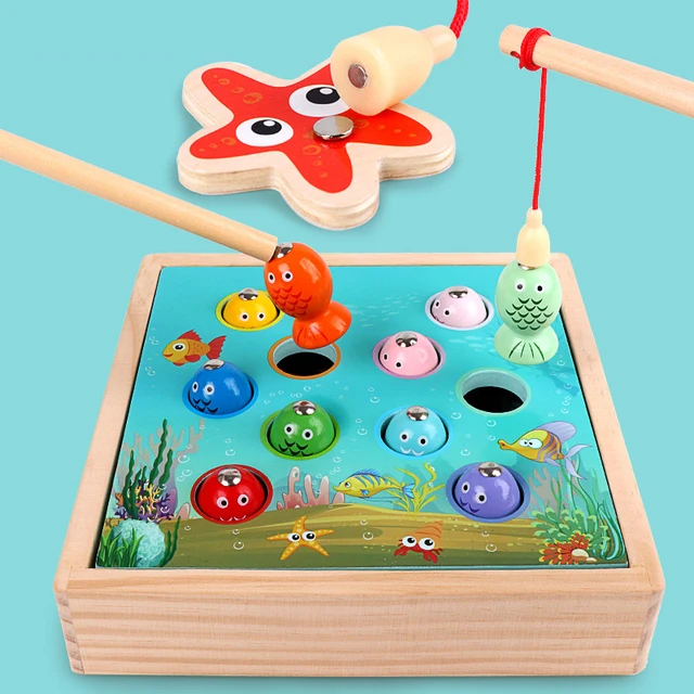 Children Wooden Toys Magnetic Games Fishing Toy Game Kids 3D Fish Baby Kids Educational Toys Outdoor Funny Boys Girl Gifts 6