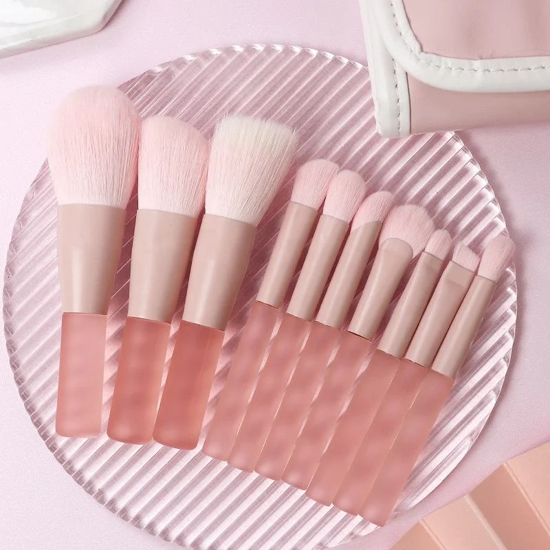 7pcs/10pcs Pink Handle Travel Makeup Brushes Synthetic Foundation