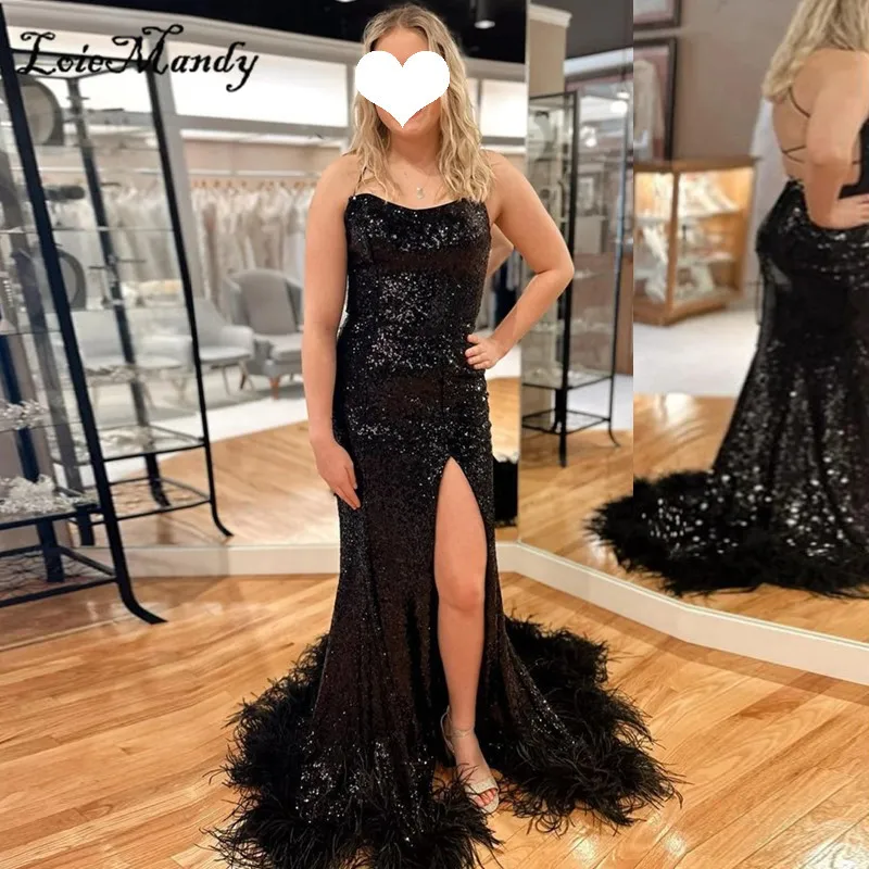 

Шикарное вечернее платье Русалочки с роскошными перьями, 2023, с высоким разрезом, женское длинное платье Pagent вечерние, платья для торжественных случаев