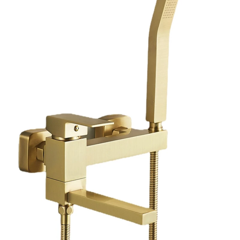 

Bathroom Bathtub Faucet Set Hot & Cold Solid Brass With Handheld Shower Faucet Mixer Tap Wall Mounted Rotating Brushed Gold