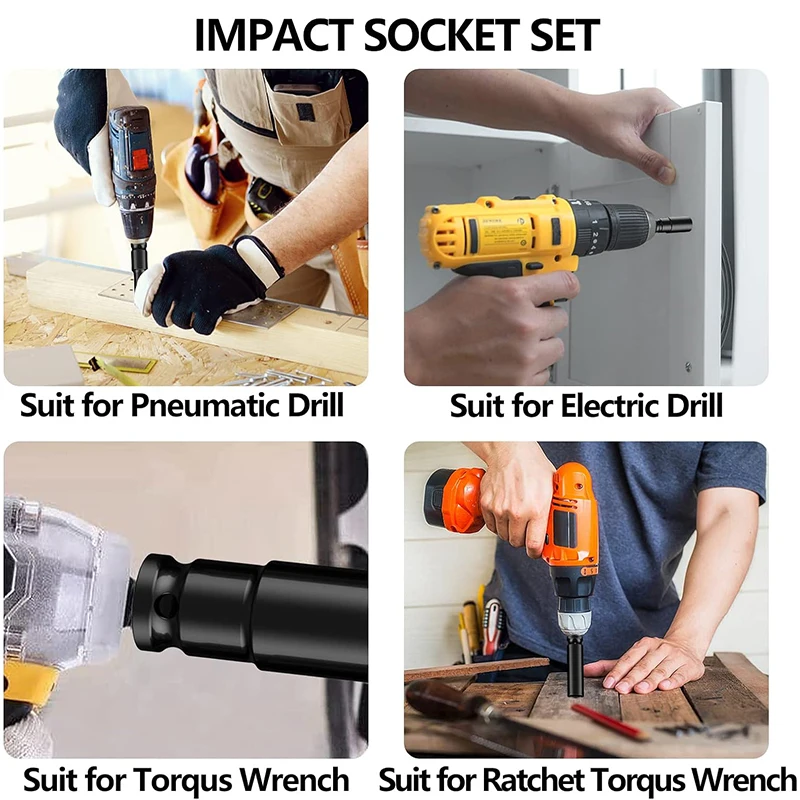 Electric Wrench Socket Set 1/2" Impact Deep Socket Set 10Pcs Durable Reliable Drive Cr-Mo Steel for Professional Repair DIY 6