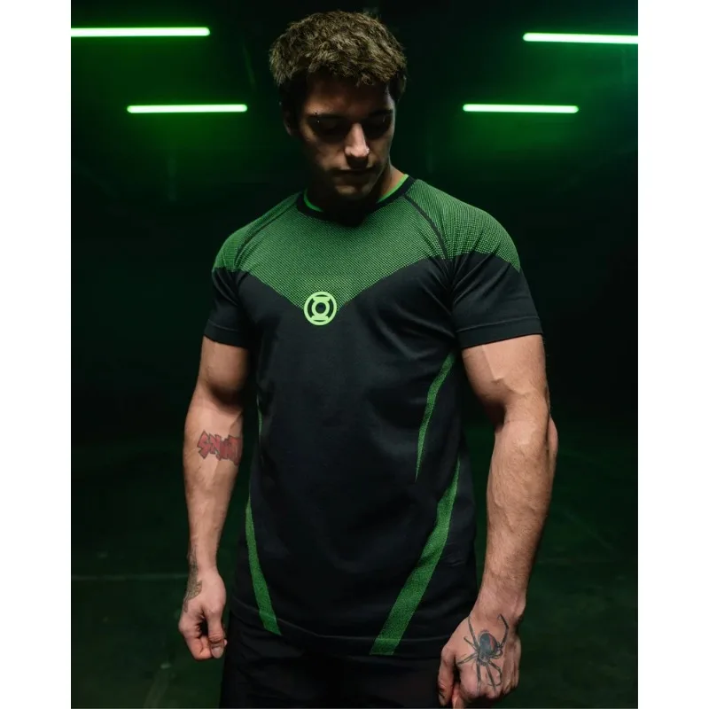 Amerikanischer Superhelden-Muskelmann Trainings-Oberteil mit Farbblockierung, Hochelastisch, Rundhals, Fitness-Top
