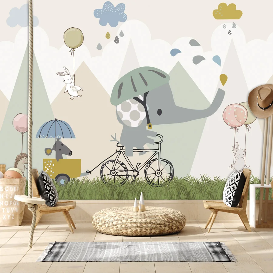 Custom Self Adhesive Accepted Cartoon Jungle Animals Baby\'s Bedroon Contact Walls Papers Home Decor Wallpapers for Living Room