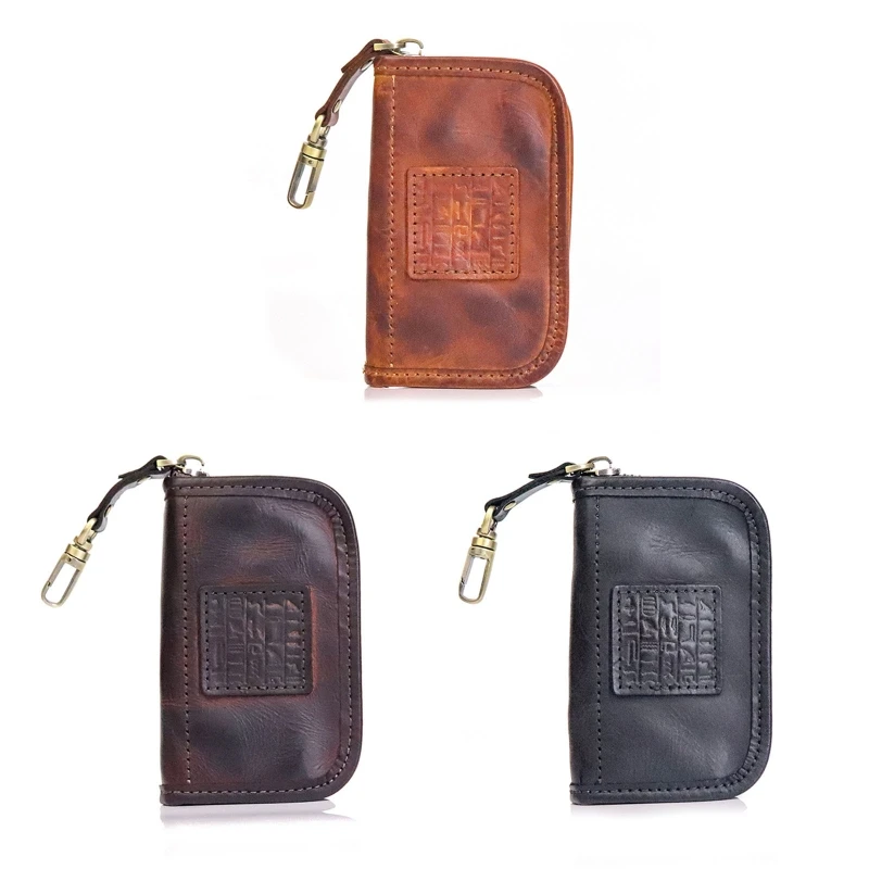 

Multifunctional Vintage Short Keys Purse with Card Holder Zipper Coin Pocket Men
