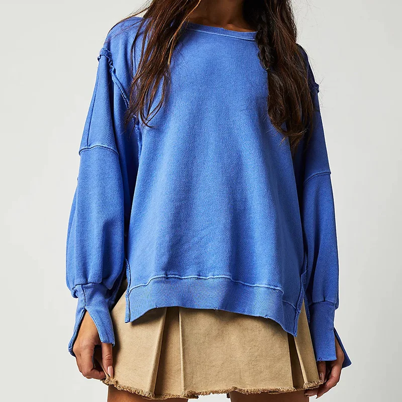 

Harajuku Retro Solid Loose Hoodie Sweatshirt Women Autumn Round Neck Jersey Top Pullover Winter Long Sleeve Knitwear Sweatshirts