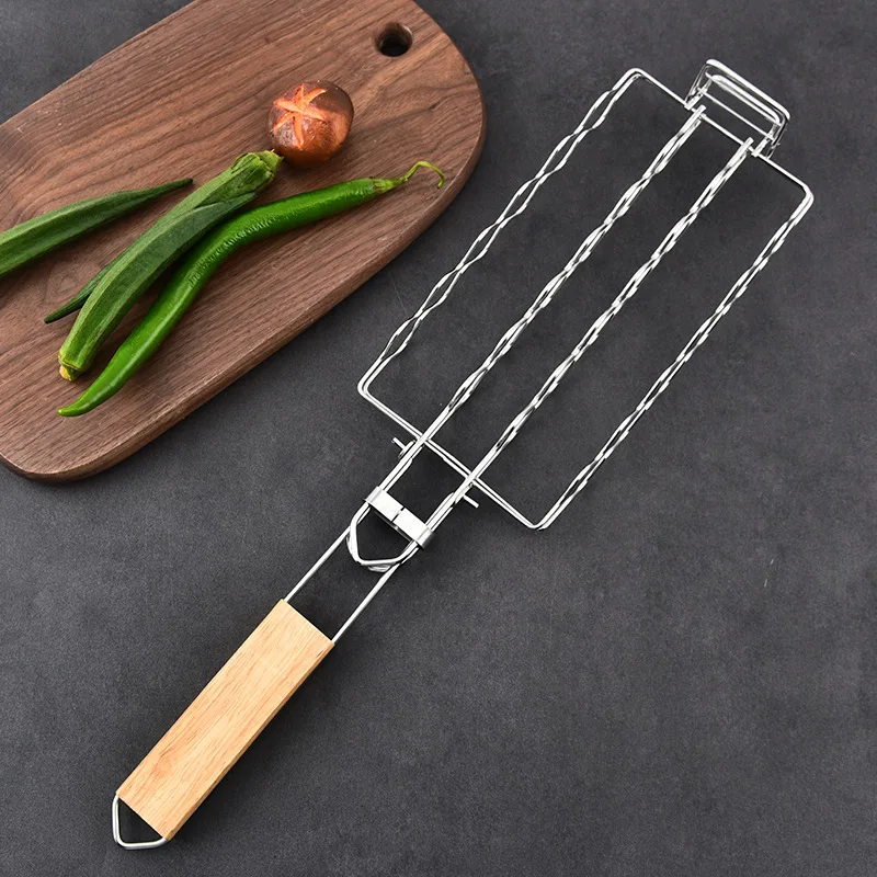 Wurschtgrill Mesh BBQ Tool 304 Edelstol Maisgrill eraushuelbar zesummeklappbar portabel Grill Mesh Clip Outdoor Picknick Barbecue_voghion.com