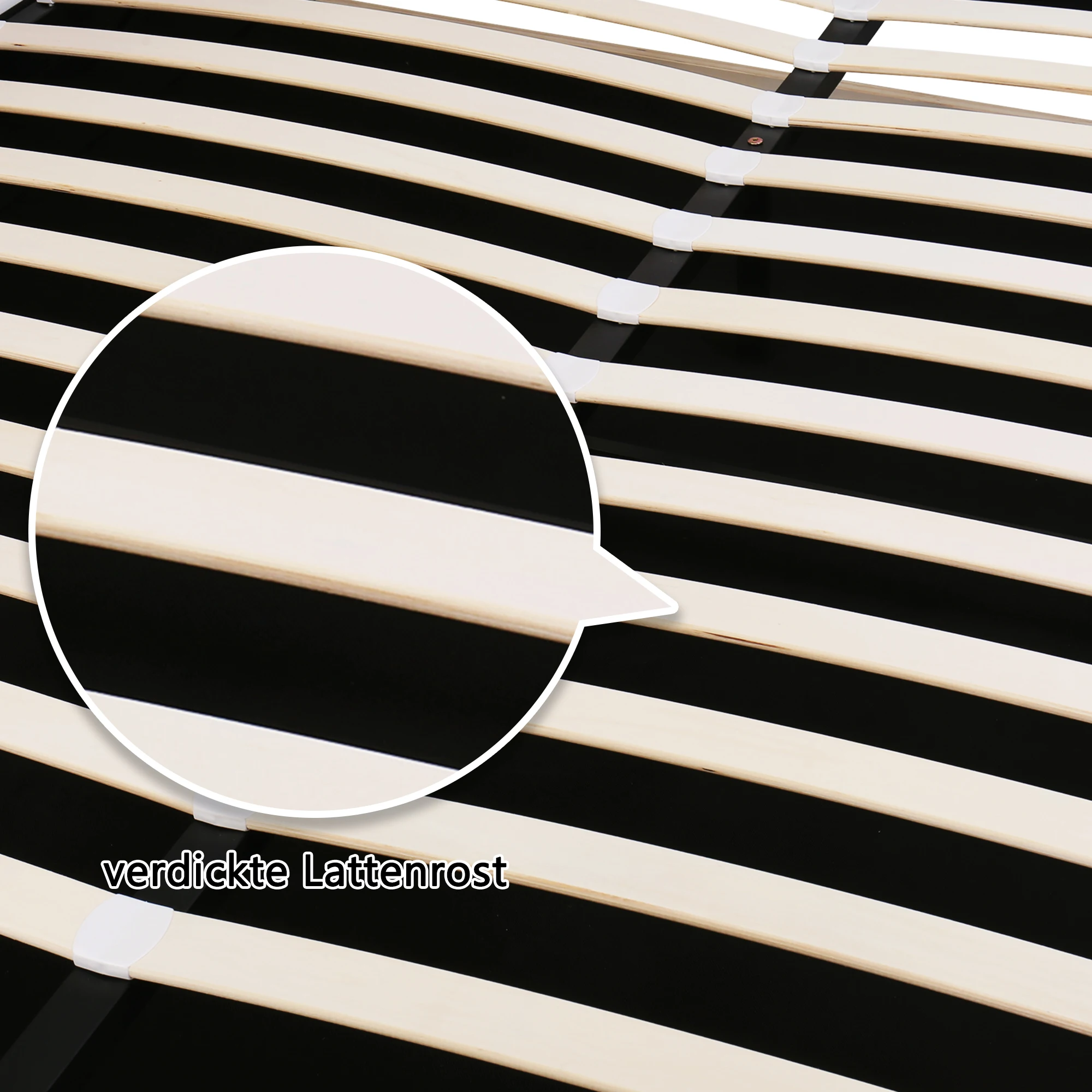 KOMHTOM PU-Funktionsbett, LED-Beleuchtung, Lattenrost, Stauraum – Detail 8