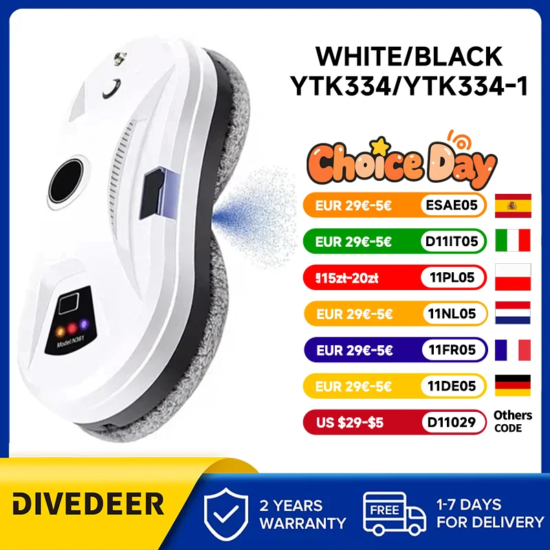 DIVEDEER-Robot aspirateur électrique ultra mince, vaporisateur d'eau pour fenêtre, livres, maison