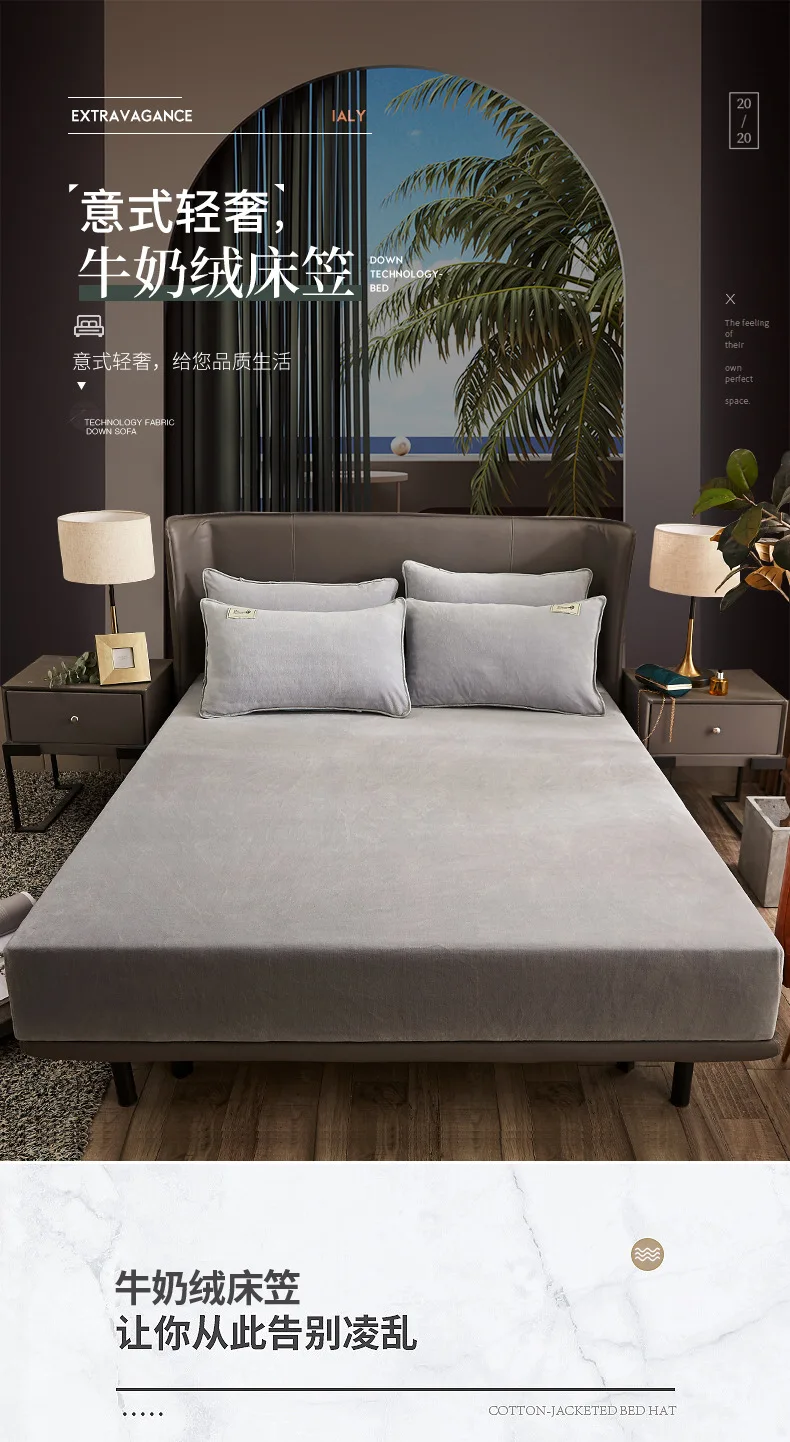 Description Picture 2 of itemWinter Plush Fitted Sheet Solid Flannel Elastic Band Fitted Sheet Mattress Protector Cover Warm Velvet Bedspread Mattress Cover