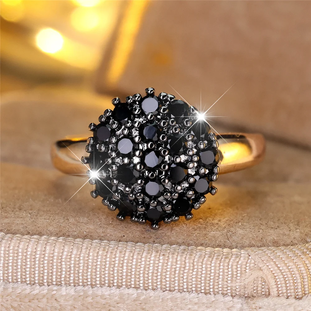 Female Cute White Black Zircon Stone Gold Color Wedding Jewelry Promise Engagement Rings For Women