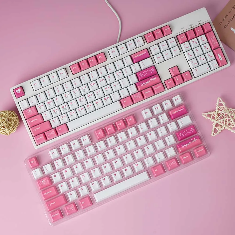 

Xiaohe Theme Double Pink PBT Keycap Five Sides Sublimation Original Height 133 Keys For 40 61 64 68 84 87 96 98 104108 Etc