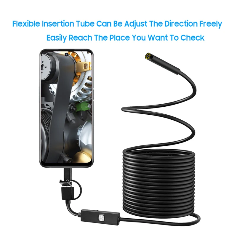 Endoscope 0.3MP Endoscope 3 in 1 Endoscope with Adjustable LEDs 1 meter 1/6" CMOS Lens Diameter 7.0MM Endoscope IP67 waterproof 6