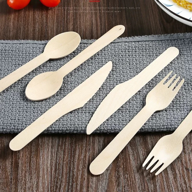 100pcs Disposable Wooden Knives Forks Spoons Biodegradable Independent Packaging Dessert Mini Spoon for Takeout disposable dessert spoons biodegradable cutlery spoon