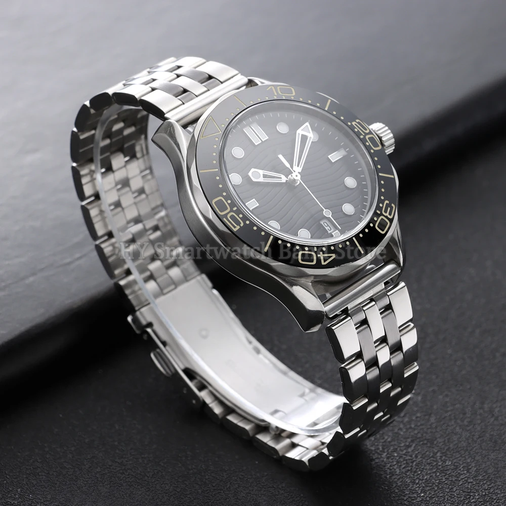 Curved End Stainless Steel Diving Watch Strap with Folding Buckle - Universal Fit