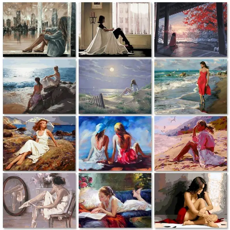 GATYZTORY 40x50cm Painting by numbers PAINT KIT Seaside Girl Oil Handpainted Picture Paint Personalized gift Artwork