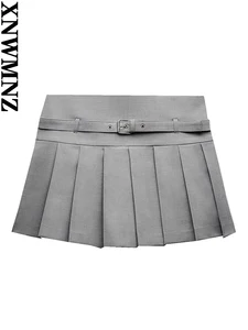 XNWMNZ Женская мода 2023 Осенняя коробка плиссированные Женские винтажные пояса средняя талия Универсальная Женская шикарная мини-юбка