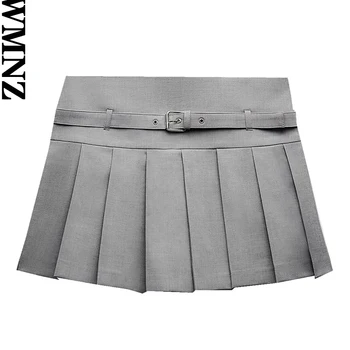 XNWMNZ Women's Fashion 2023 Autumn Box Pleat Skort Women Vintage Belt Mid Waist Versatile Female Chic Mini Skirt