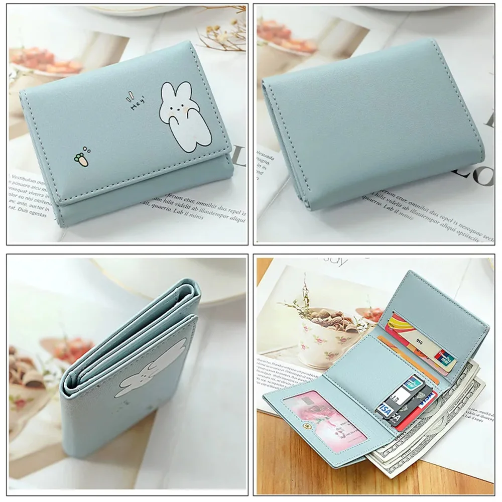 Women Short Cute Small Wallets Student Triple Fold Card Holder Girl ID Bag Coin Purse Ladies Cartoon Bags