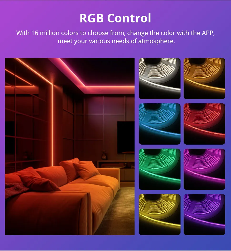 Matter LED Light Strip Driver COB RGBCCT 16W High Density Flexible Tape IP65 Wor