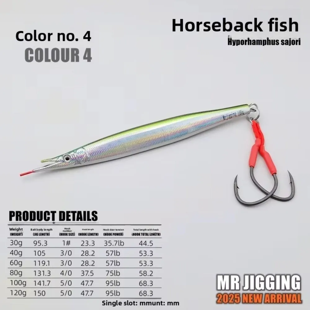 40g-60g Weight 3D Hyporhamphus Sajori Metal Jig Metal Material 3D Pattern Tuna Bait Jigging Design Fishing Spoon