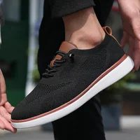 Lightweight Men's Casual Shoes Breathable Knitted Mesh Casual Shoes Fashionable Trendy Anti Slip Flat Walking Shoes Sizes 39-46
