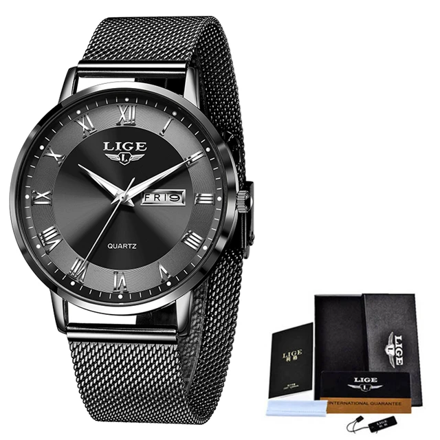 Elegant LIGE Women's Ultra-Thin Quartz Bracelet Watch with Date Display