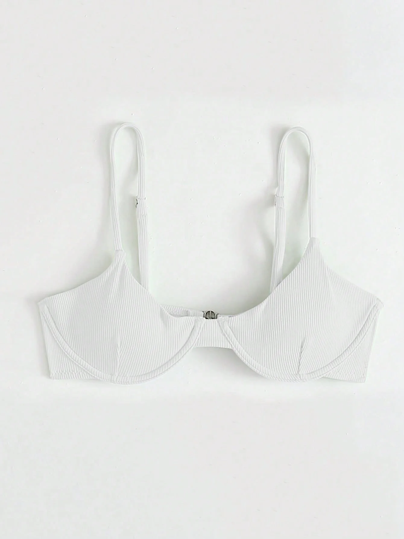 Women's White Ribbed Bikini Top, Underwire Support with Front Clasp Adjustable Strap Swimwear Top 5