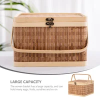 Portable Large Capacity Bamboo Woven Basket Egg Storage Holder Picnic Basket Vegetable Basket Lidded Bamboo Basket Home Storage 2