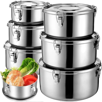 Boîte à déjeuner ronde en acier inoxydable avec couvercle, boîtes à Bento portables anti-fuite, conteneur de stockage des aliments, conteneurs de bol de pique-nique de Camping 1