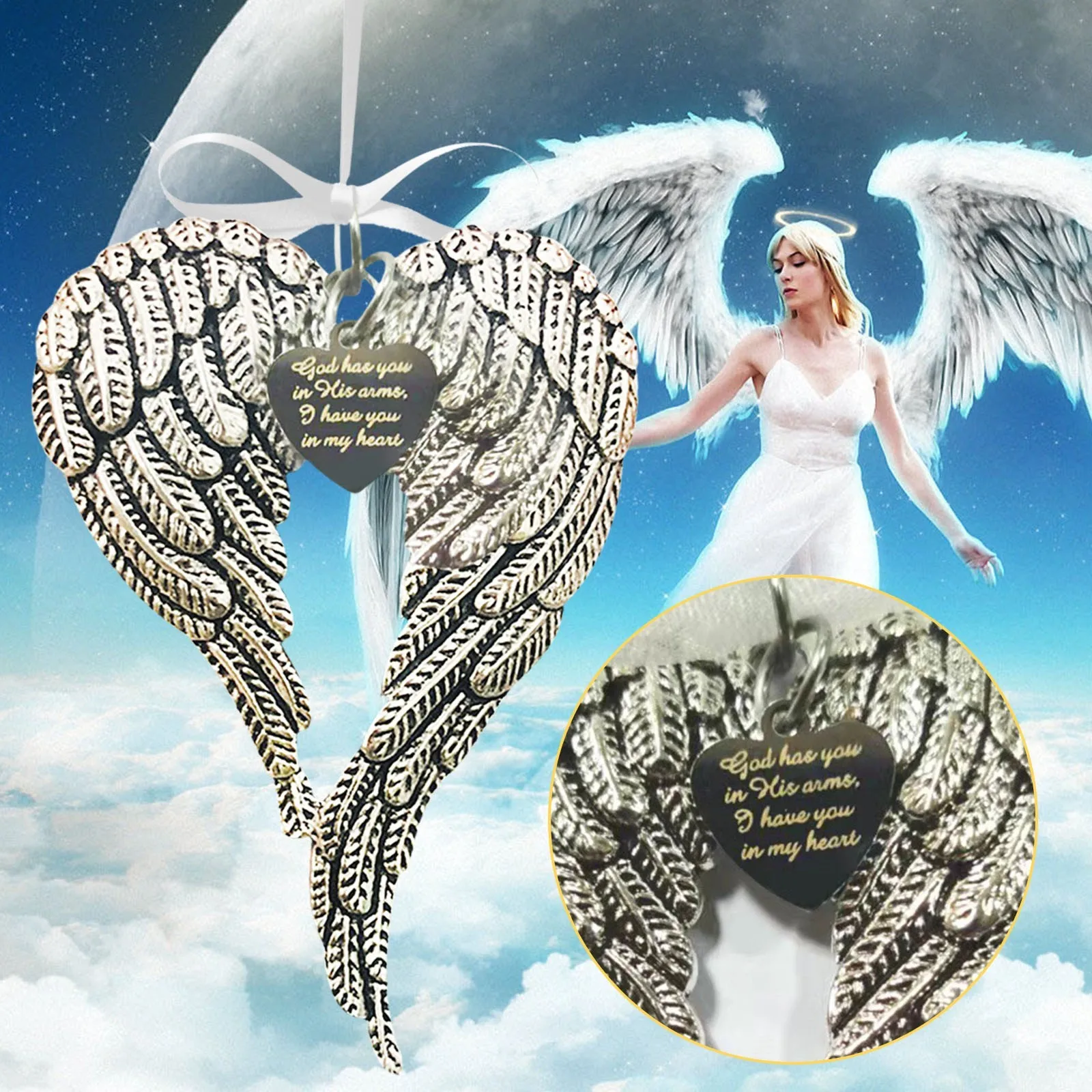 Angel Wing Pendant Heavenly Love Ones Decoration Souvenirs Angel Wing Metal Ornaments Memorial Hanging Decorations Home Decor 3
