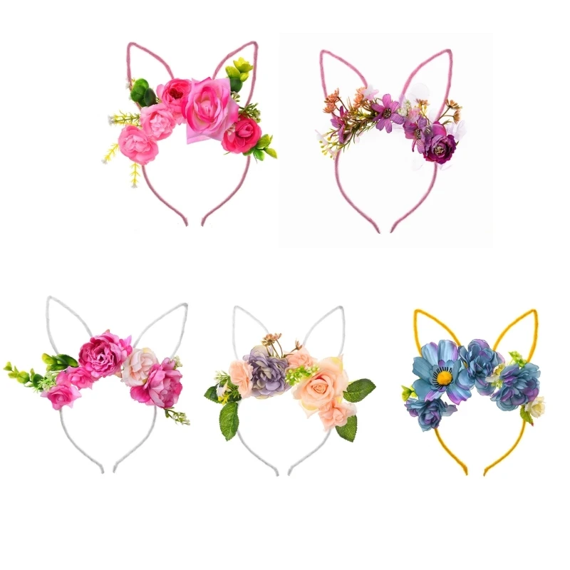 

Adult Teens Cute Easter Rabbit Ears Shape Headband Flower Hair Hoop Makeup Live Broadcast Cosplay Party Headpieces