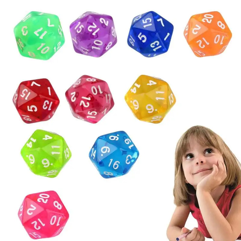 

10Pcs 20 Sided Acrylic Dice For Game Polyhedral Multi Sided Acrylic Dice Gift For Game Lovers Game Party Entertainment Equipment