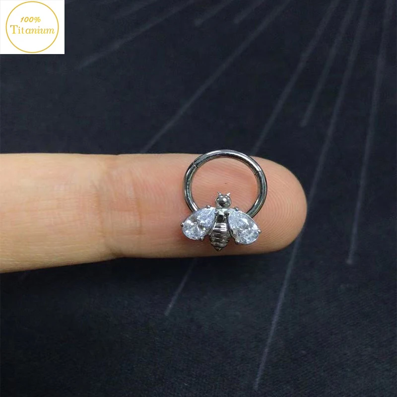 G23 Titanium Piercing Nose Rings Honeybee Zircon Hight Segment Clicker Open Small Diaphragm Ear Cartilage Earrings Jewelry 16G