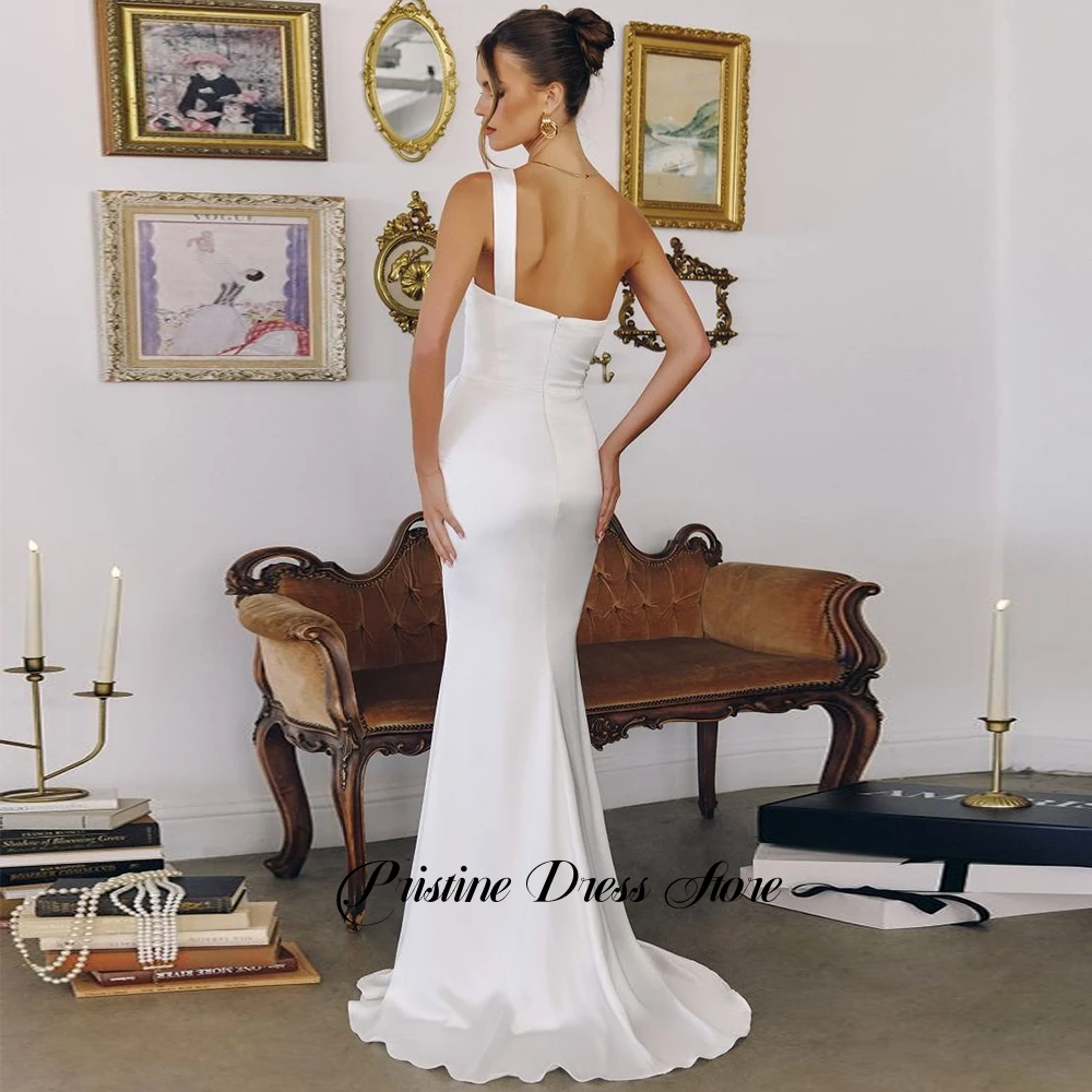 Fashion White Satin Mermaid Wedding Dresses for Women Sexy Backless Scoop Court Train One Shoulder Bridal Gowns Customized - 2