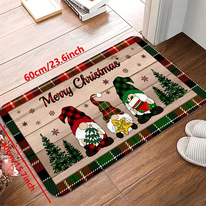 Merry Christmas Gnome Xmas Tree Pattern Kitchen Rugs Living Room Bedroom Entrance Carpets Balcony Bathroom Non-slip Floor Mats