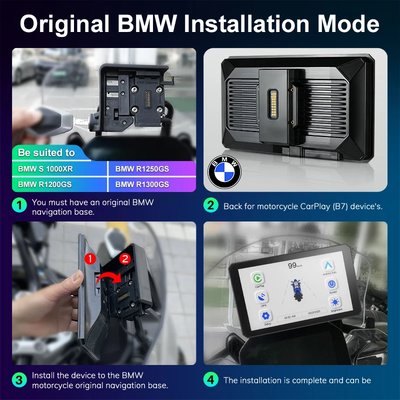 B7 pro For BMW R1200 R1250GS S1000 M1000 XR 터치 야외 방수 선스크린 휴대용 오토바이 네비게이터 CarPlay 안드로이드 오토